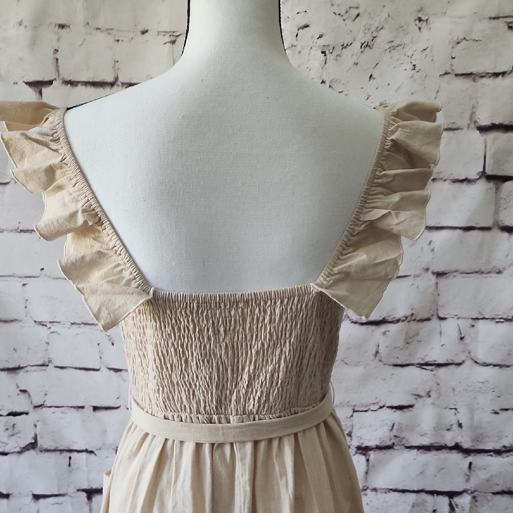 CupShe Beige Smocked Ruffle Midi Dress - Sz S belted dress - EUC! - Picture 13 of 13